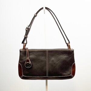 Dooney & Bourke Classic Autumn Dark Brown Slim Flat Pebbled Leather Shoulder Bag